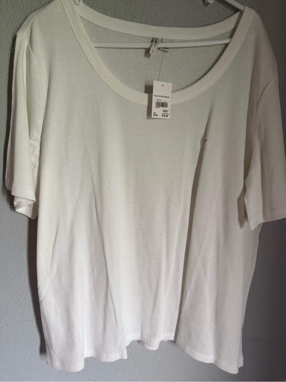 Cato White Scoop Neck Short Sleeve Ribbed Tee